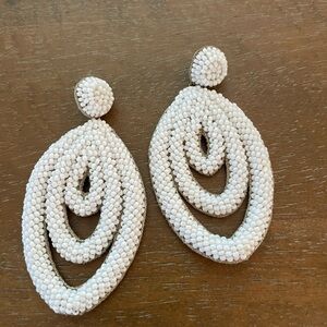 Chic White Beaded Loop Earrings